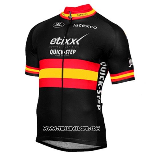2017 Maillot Ciclismo Etixx Quick Step Champion Espagne Jaune et Noir Manches Courtes et Cuissard
